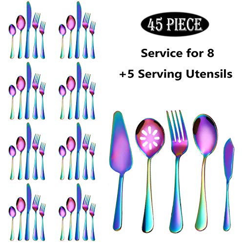 MagicPro - 45 Juego de Cubiertos de Acero Inoxidable con Arco Iris para Bodas, Festivales, Navidad, 8 Unidades - Imagen 7