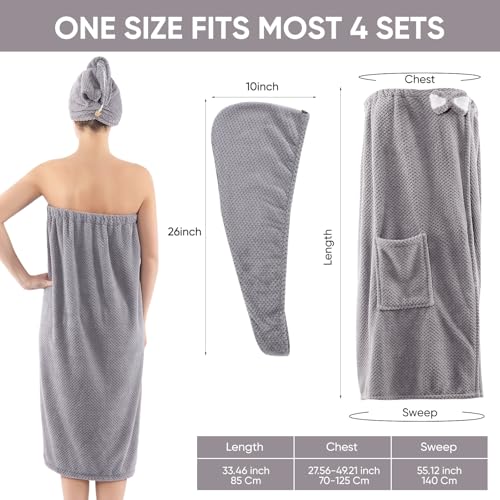 Spa Robe Bath wrap Towels for Women and Hair Drying Towel Waffle Spa Wraps with Pocket Adjustable Closure Lightweight Towel Wraps for Bath Shower (4, Gray)2