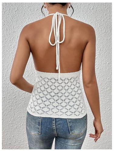SOLY HUX Women's Crochet Tie Front Halter Neck Crop Camisole Top Swimsuit Cover Up Beachwear3