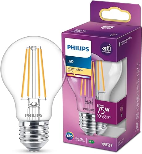 Philips - Bombilla LED cristal 75W E27 luz blanca cálida estándar, transparente, no regulable