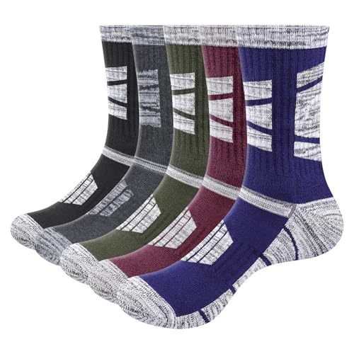 Mens Socks Breathable Wicking Work Socks Thick Cotton Cushioned Hiking Walking Safety Boot Sock For Men, 5 Pairs