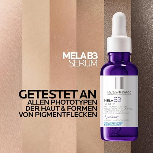 La Roche Posay Anti-Pigmentflecken-Serum für jede Haut, Mildert dunkle Flecken, Pigmentflecken, Altersflecken, Pickelmale, Anti-Rückfall-Wirkung, Mit Melasyl und Niacinamid, Mela B3, 30 ml