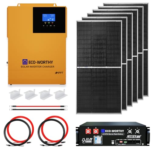 Image of ECO-WORTHY 4.68KWH Complete Solar Panel Kit 1200W 48V with Lithium Battery and Inverter for Home: 6pcs 195W N-Type Bifacial Solar Panels + 1pc 48V 100Ah Li-Battery + 1pc 3500W Solar Inverter