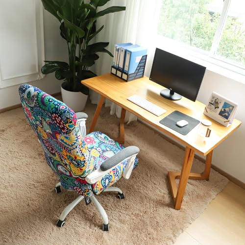 Image of FORCHEER Large Office Chair Cover Stretchable Boho Printed Computer Chair Cover Armrest Office Desk Chair Slipcover Washable Durable