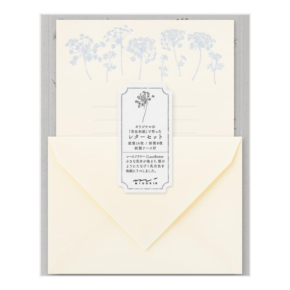 Midori Echizen Washi Paper Letter Set Flower Lace White 16 Sheets Japan