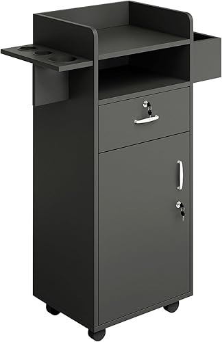 Miniatura 8 de Estaciones de peluquería para estilistas, gabinete de peluquería para estilista con cajones de bloqueo y 6 fundas de herramientas, equipo de salón