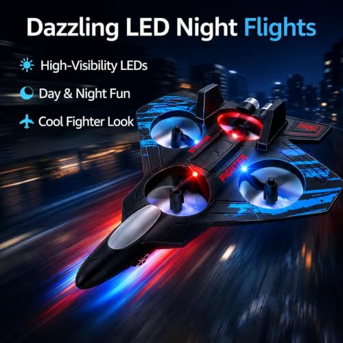 Image of Remote Control Fighter Jet RC Airplane for Kids & Adults, Dual Battery Flying Plane Toy with LED Lights, 360 Flip & Stunt Roll, 2.4GHz RC Aircraft, Easy Fly Glider for Boys, Girls & Beginners
