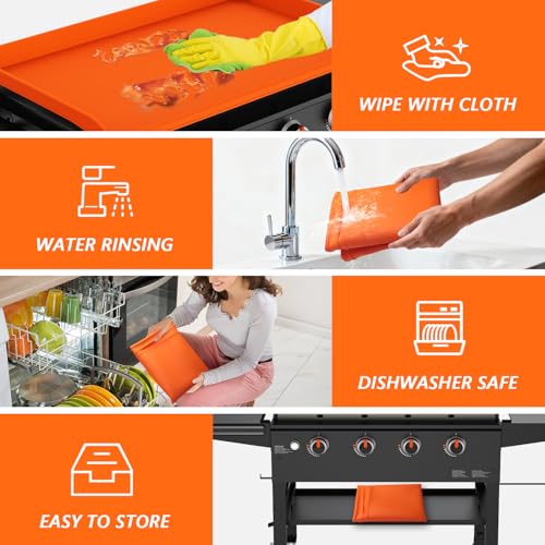 Image of Silicone Griddle Cover for Blackstone - Full Protection Waterproof Griddle Top Cover All Year Round Protective Mat for Black Stone Accessories (36 inch Orange)