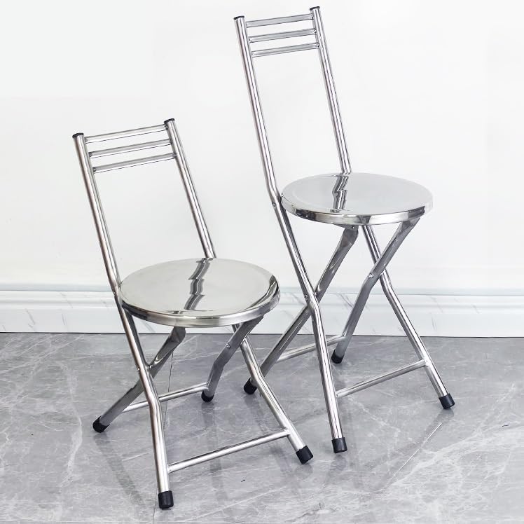 Collapsible Folding Stool Chair - Portable Stainless Steel Round Bar Chair, 13in & 18in Height, Ideal for Kitchen Dining, Easy to Store and Transport