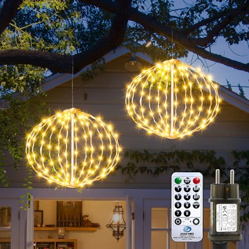 Bigzom Weihnachtsbeleuchtung Kugel, 20cm Leuchtkugel Outdoor mit Timer, 81 LED Weihnachtsdeko Lichterkette Außen Wasserdichte 8 Modi für Fenster...