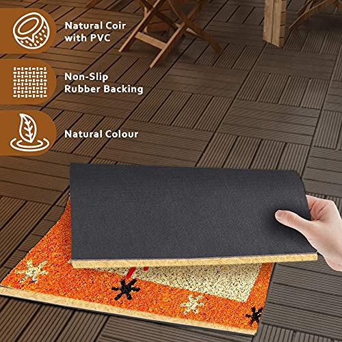 Image of Onlymat Christmas Coir Doormat With Non-Slip PVC Backing for Gateway, Entryway, Outdoor, Indoor, Patio- Durable and Large, Weatherproof Multicolour, Merry Christmas and Reindeer Printed Rug (60cm x 1.5cm x 40 cm)