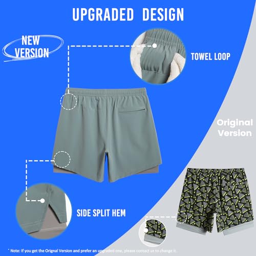 Image of maamgic Mens Workout Shorts 2 in 1 Stretch 5 inch / 7 inch Gym Shorts Running Shorts with Compression Liner Zip Pocket