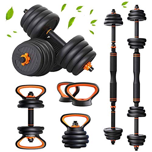 LAOBAN 6 en 1 Pesos Ajustables Mancuernas Barbell Kettlebell Push-Upt Set, Mancuernas Ajustables con Soporte para Push-up de Barra de conexión,60lb（30kg）