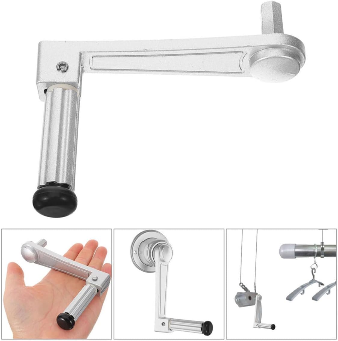 2 Pack Silver Iron Hand Crank Handles for Clothes Drying Rack Stability image 5