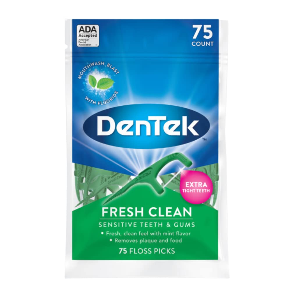 DenTek Fresh Clean Floss Picks, for Extra Tight Teeth, 75 Count, (Pack of 1)