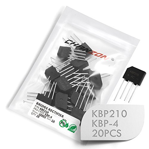(Confezione da 20 pezzi) Chanzon KBP210 Diodo raddrizzatore Diodi Schottky a ponte 2A 1000V KBP-4 (SIP-4) Monofase, onda intera 2 Amp 1000 Volt Diodi elettronici al silicio