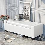 HOMCOM 51" Ottoman with Storage Safty Hinge Upholstered 330 lb Cream White - Image 4