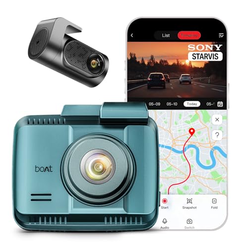 Image of boAt 2026 Edition Hive Dashcam F1, Sony STARVIS 4K Ultra HD Front & Full HD Rear Recording, ADAS Voice Commands, Dual Channel Recording, GPS Route Log, Wi-Fi, 150 Wide FOV, Smart Parking (Steel Blue)