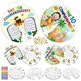 Cinrobiye 24 Sets Ten Commandments Coloring Craft Kit Color Bible Wheel Crafts Religious Holy Week Sunday School Jesus Last Week Art Activities for VBS Home Family School Classroom Party Favors