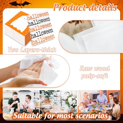 Servilletas de papel desechables de Halloween absorbentes para postre y cena tematica con esqueleto 3