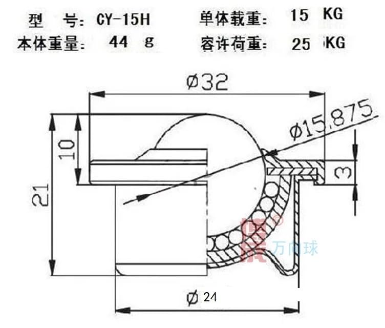 10pcs CY-15H-NS Stud Mount Ball Transfer Unit,15kgs Load Capacity 5/8" Nylon Plastic Ball Steel Shell Transfer Ball Bearing