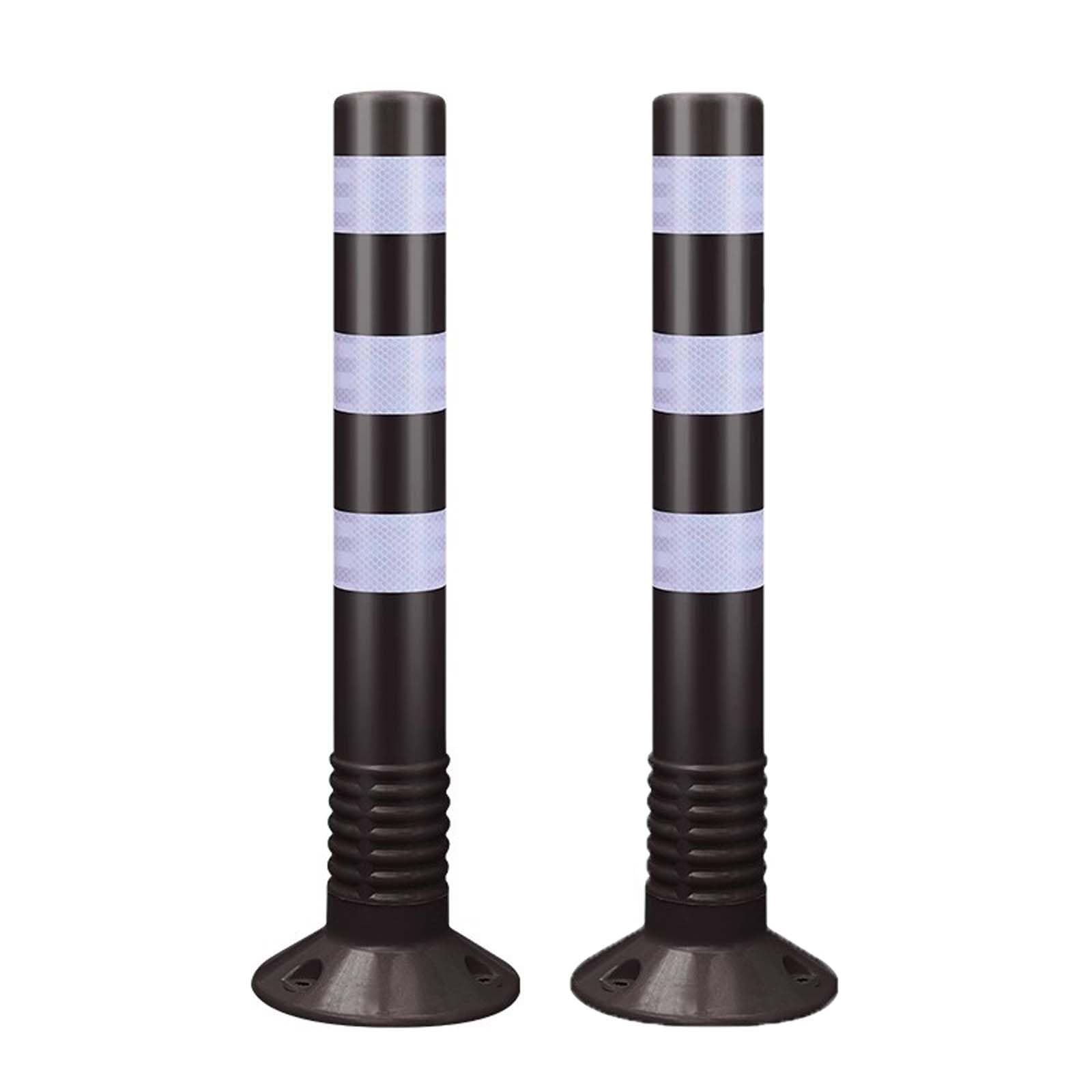 HCZKIUJY Traffic Safety Bollards with Reflective Bands - Durable Plastic Parking Barriers for Driveway and Road Delineation (Black 2pcs)