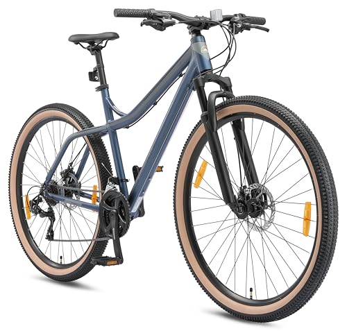 BIKESTAR Hardtail Aluminium Mountainbike Shimano 21 Gang Schaltung, Scheibenbremse 29 Zoll Reifen | 18 Zoll Rahmen Alu MTB | Blau & Grau