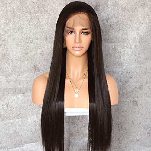 WIGODDESS Dark Brown Long Lace Front Wig, Kanekalon Futura Hair No-Tangle Natural Hairline 6×13 Deep Big Lace Freedom Part Dark Brown Color Straight hair Synthetic Lace Front Wigs For Women