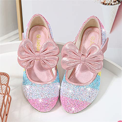 OMEARK Girls Wedding Dress Shoes Round Head Sparkly Glitter Flat Party Shoes Princess Crystal Bowknot Ballet Flats Breathable Low Heeled Girls Dress Up Shoes2