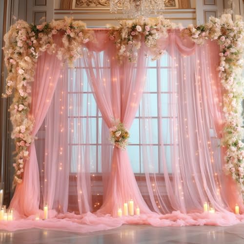 Cortina de Fondo Tulle Dusty Rose con Luces 10x8ft miniatura 4