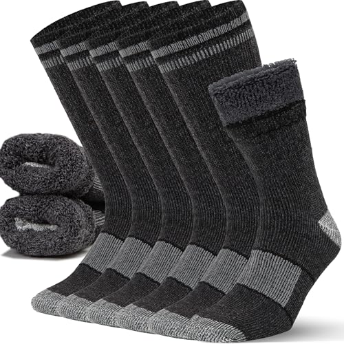 Image of Alvada Mens Merino Wool Crew Socks Thermal and Warm Socks for Winter Work Hiking Running 3 Pairs