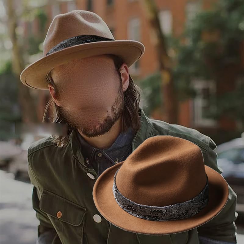 Men's Hat Winter Warm Solid Wool Top Hat Vintage Fedora Winter Autumn Gentleman Anglish Ribbon Jazz Hat Black 59-60CM L