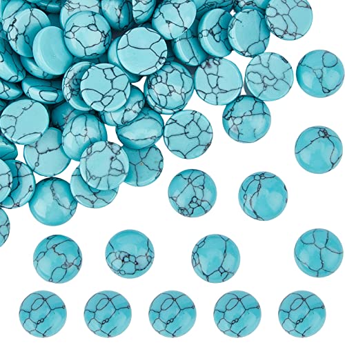 SUNNYCLUE 1 Box 100Pcs Gemstone Cabochons Round Stone Flatback 12mm Flat Back Synthetic Turquoise Cabochon No Hole Beads Half Round Cabochons for jewellery Making DIY Finger Rings Earrings Craft Adult