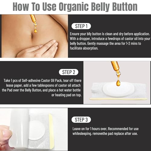 Image of 30Pcs Castor Oil Pack Wrap, Castor Oil Patches for Belly Button, Highly Absorbent Self-Adhesive Organic Cotton, No Wash, Easy to Use(Oil Not Included)