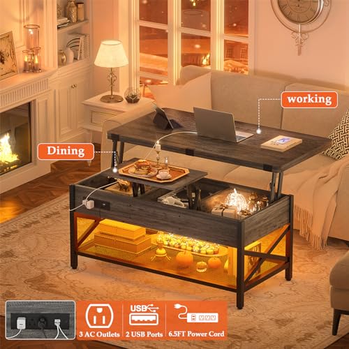 Aheaplus-Coffee-Table-Lift-Top-Multi-Function-Coffee-Table-Converts-to-Dining-Table-with-LED-Light-and-Power-Outlet-Center-Table-with-Shelves-for-Living-Room-Reception-Home-Office-Black-Oak