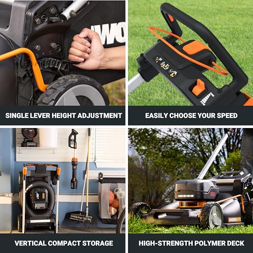 Image of WORX Nitro Cordless Lawn Mower, 21 inch Electric Mower with Variable Speed, Self-propelled Lawn Mower with Aerodeck & Intellicut, 2 x 5.0 Ah Batteries & Charger Included, WG760