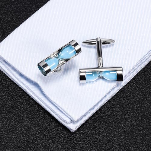 Mancuernillas reloj de arena azul para hombre con caja miniatura 2