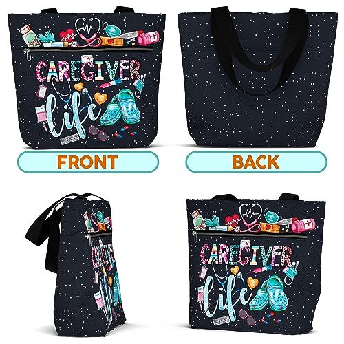 Image of 84hoods Large Waterproof Tote Bag with Pockets and Zipper for Work. Gift for Nurse. Shoulder Bag for Women.