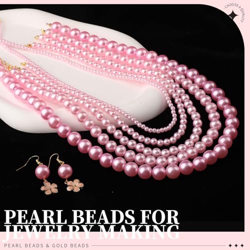 LEOBRO Contas de pérolas para pulseiras, contas de pérola rosa para fabricação de joias, kit de fabr