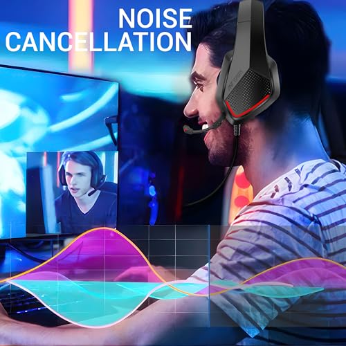Image of Ant Esports H590 7.1 Surround Sound Gaming Headset, USB Wired Over-Ear Headphones with 50mm Drivers, Noise Cancelling Mic, Red LED, Soft Earmuffs, for PC, PS5, Xbox, Laptop