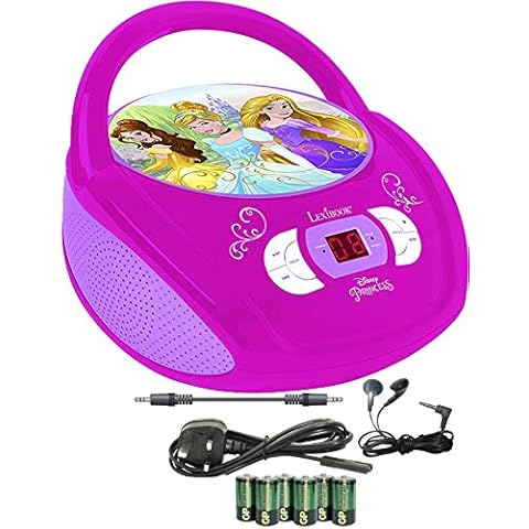 15 watt Kids Portable Compact CD Boombox, Radio, Digital Display, Music Link: Smart Phone, Tablet, iPh Compatible. PACKAGE INC: Earphones, UK Power Lead, Batteries, 3.5mm Cable (Disney Princess) Cover