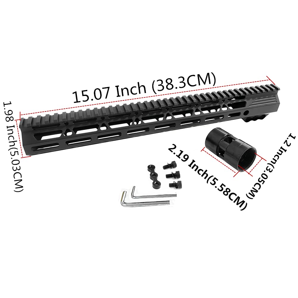 Metal 7 cali 9 cali 10 cali 12 cali 13,5 cala 15 cali AR15 Free Float for M-lok Kompatybilny Handguard for Hunting Trail Rifle Scope Mount w/Steel Nut (czarny) 15 cali)