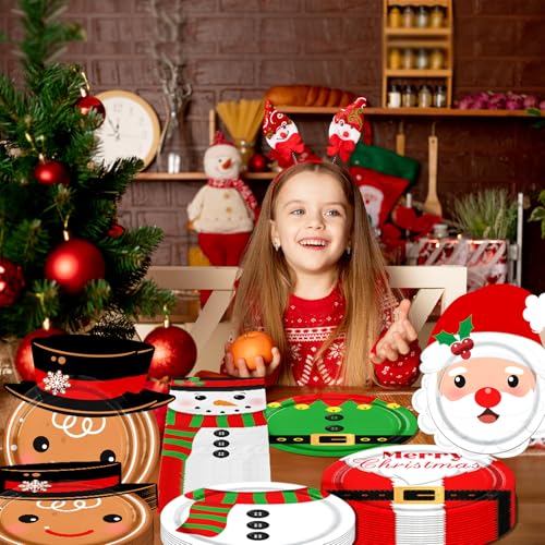 Christmas Paper Plates, 60Pcs Christmas Disposable Plates includes Santa Plates Snowman Plates Elk Plates, Holiday Paper Plates Christmas Paper Plates and Napkins for Holiday Xmas Party Supplies – Image 3