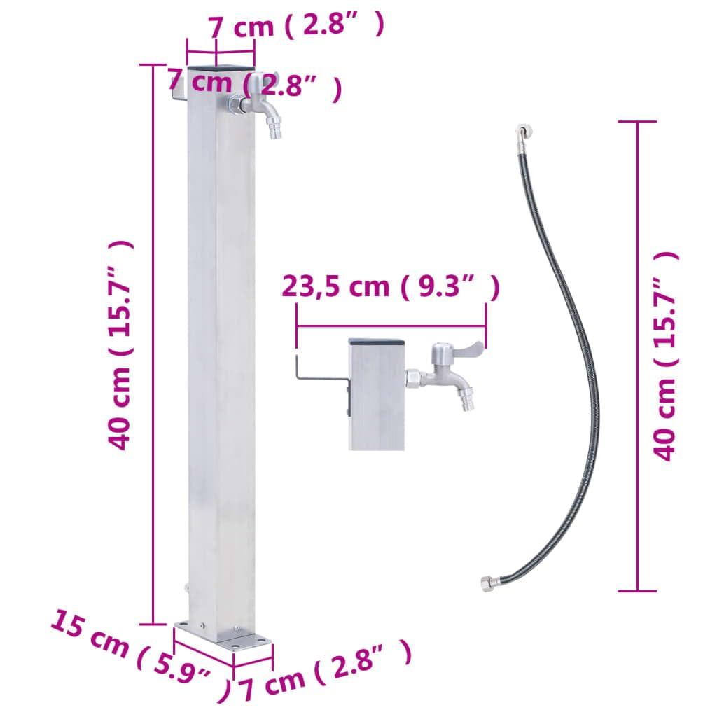 Fontana da giardino, per esterno. Fontanella a colonna moderna,in acciaio,Colonna d'Acqua da Giardino 40 cm Acciaio Inox Quadrato