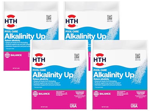 Image of HTH 67060 Swimming Pool Care Alkalinity Up, Raises Alkalinity, Swimming Pool Chemical Stabilizes pH Fluctuation, 5 Lbs (Pack of 4)