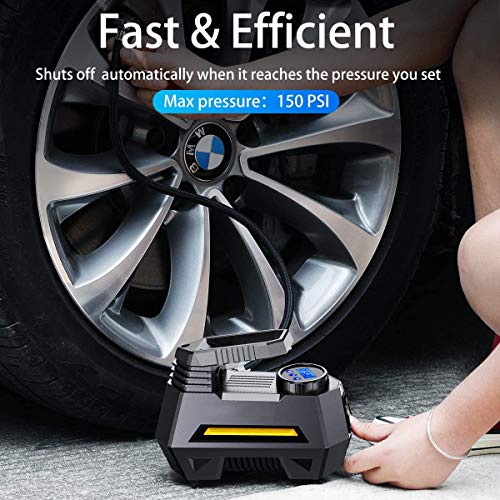 Image of EzLife Portable Air Compressor Tire Inflator EL-3631 | Car Tyre Pump with Digital Pressure Gauge (150 PSI 12V DC), Bright Emergency Flashlight - for Cars & Trucks (Portable Air Compressor)