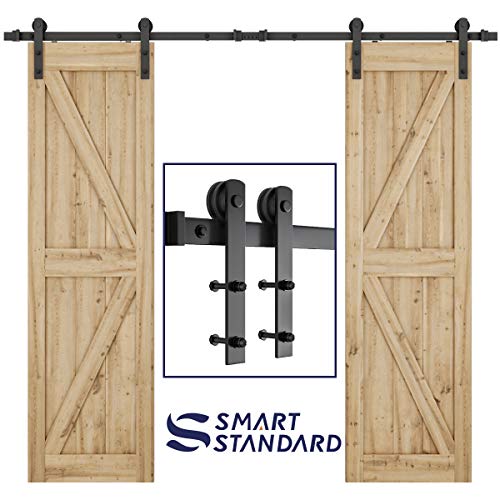 SMARTSTANDARD 8ft Heavy Duty Double Door Sliding Barn Door Hardware Kit - Smoothly