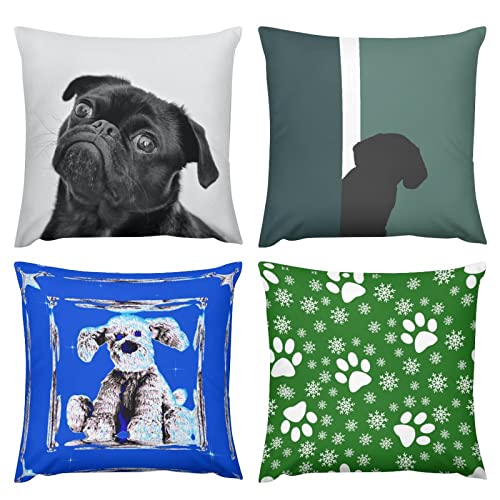 Summer Dog Pillow Covers 12X12 Set Of 4 Decorative Throw Pillow Covers Farmhouse Pillow Covers Sweet Home Decorations Cushion Case For Couch Sofa Bed Outdoor #TOP22