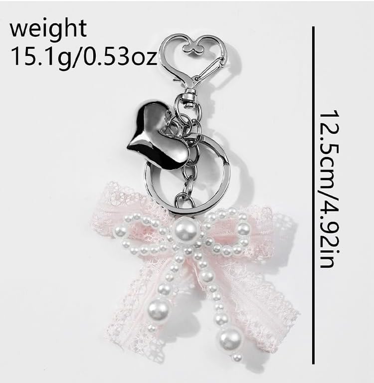 Cute Strawberry Bow Bag Charms for Women, Kawaii Bowknot Keychain Car Keyring Holder Wallet Handbag Purse Decorations - Image 2