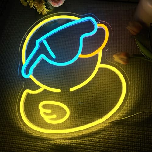 Image of Cool Duck Neon Sign, USB Powered Dimmable LED Neon Light Cute Bathroom Decor for Children, for Rubber Duck Party Decorations Playroom Bedroom Man Cave Decor Bar, Rubber Duck Gifts for Kids(13.3*12in)